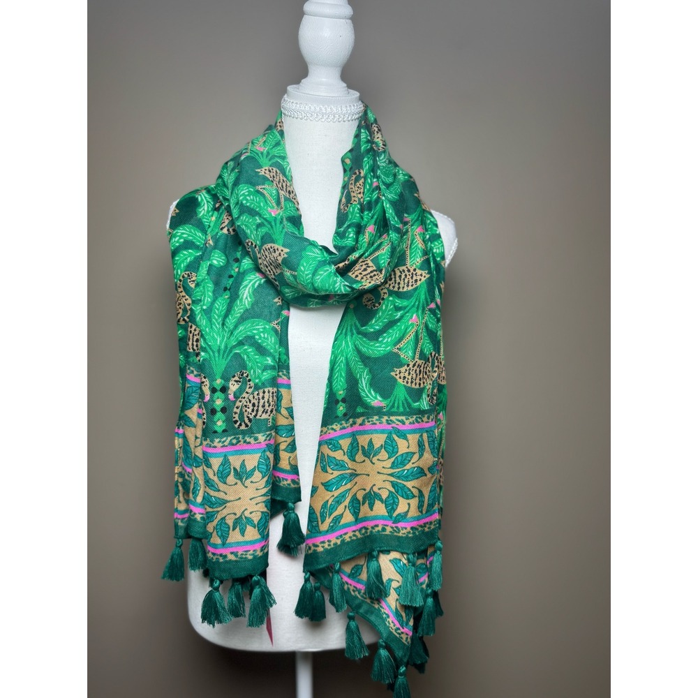 Lilly Pulitzer Resort Scarf Evergreen Stir It Up Engineered Tassel Green NWT